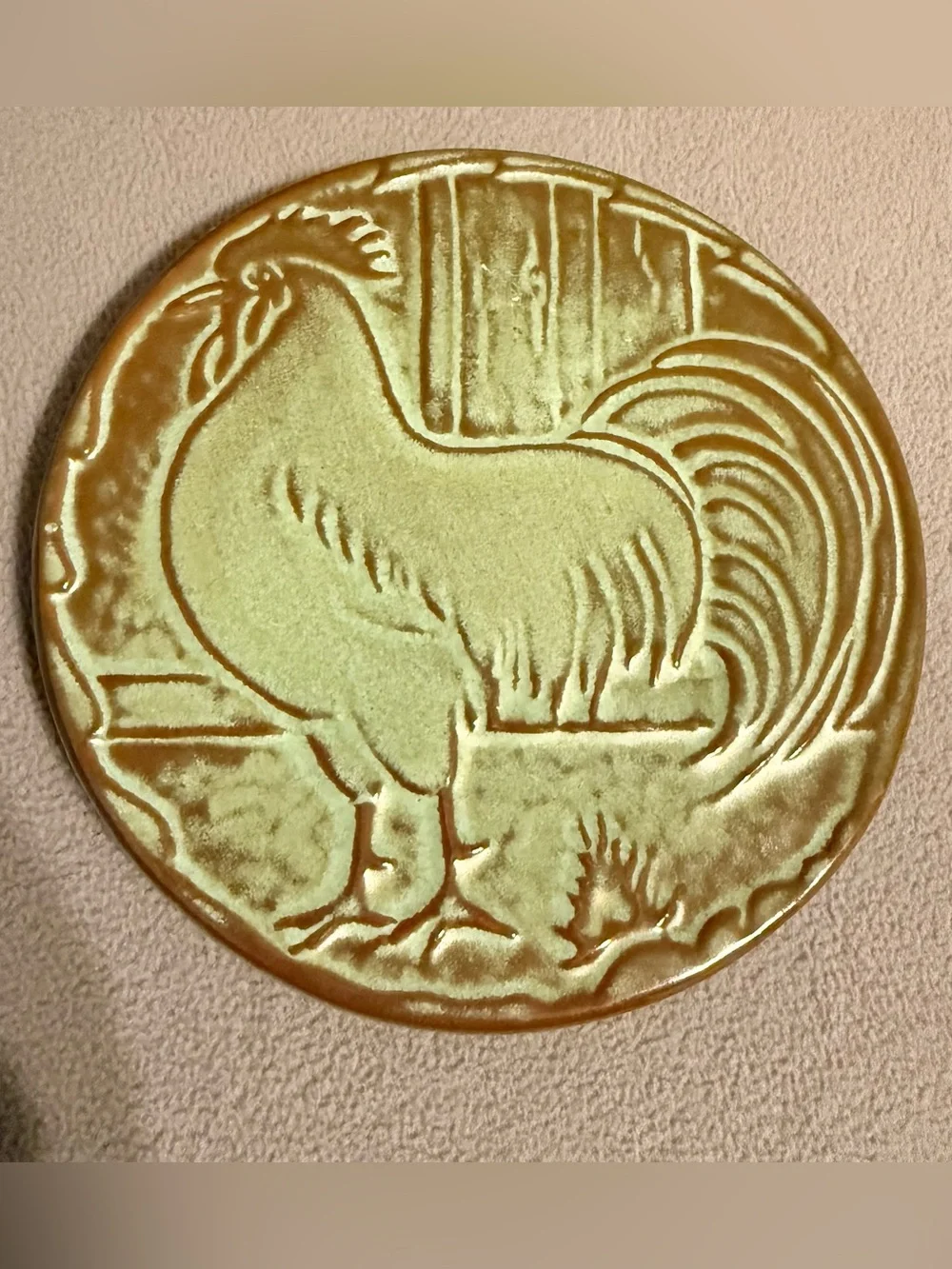 Frankoma 6” Green Rooster Trivet Plate 94TR Excellent Condition